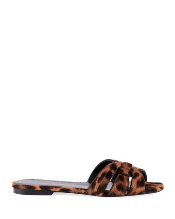 Saint Laurent Tribute Flat Leopard-Print Slide Sandals