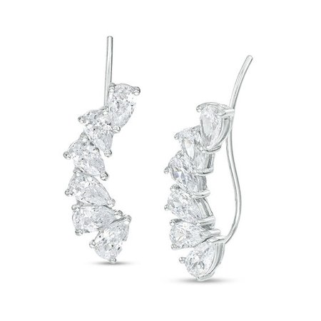 Pear-Shaped Cubic Zirconia Six Stone Curve Crawler Earrings in Sterling Silver | Piercing Pagoda