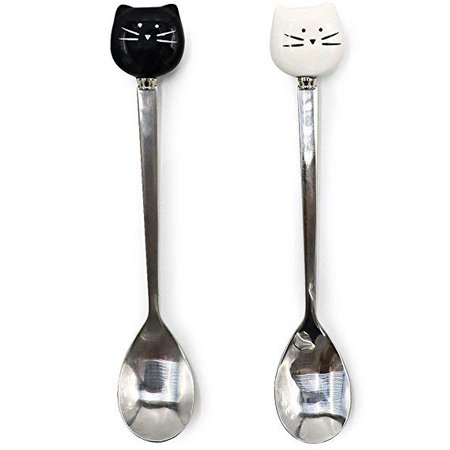 Asmwo Cute Stainless Steel Cat Spoon for Cat Lover Funny Tea Coffee Espresso Demitasse Sugar Dessert Ice Cream Spoons,5.7-Inch Black and White Set of 2: Amazon.ca: Home & Kitchen