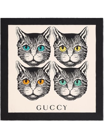 Gucci Mystic Cat Print Silk Scarf - Farfetch