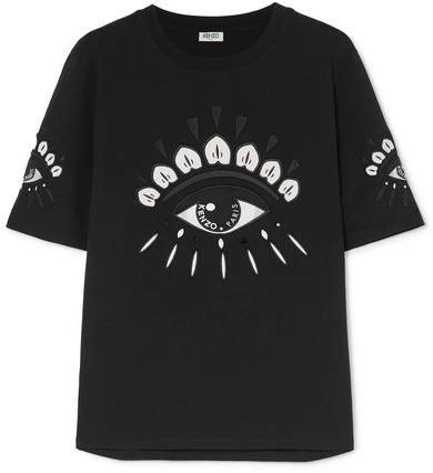 Embellished Embroidered Cotton-jersey T-shirt - Black