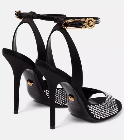 Crystal Embellished Satin Sandals in Black - Versace | Mytheresa