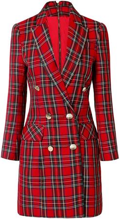 Women Classic Women Blazer Dress Spring Collection Plaid Pattern Quality Design at Amazon Women’s Clothing store