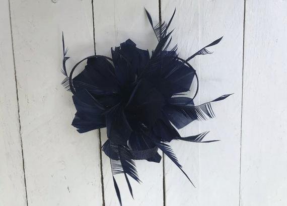 Navy Blue Feather Fascinator Hair Clip | Etsy