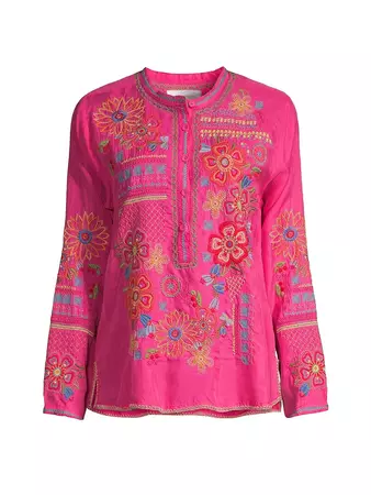 Shop Johnny Was Katie Floral Embroidered Blouse | Saks Fifth Avenue