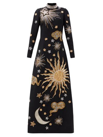 ANDREW GN Constellation bead-embroidered crepe gown