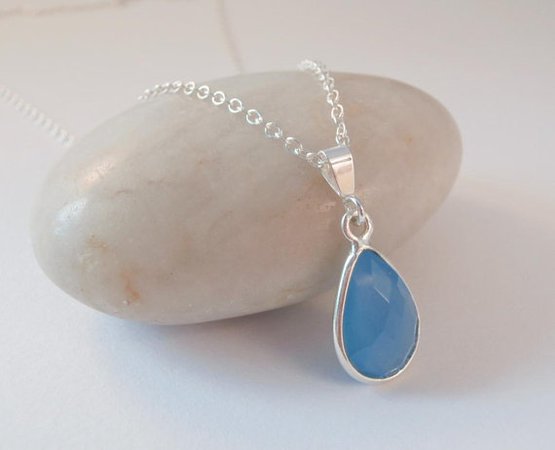 sterling silver chalcedony necklace blue chalcedony necklace
