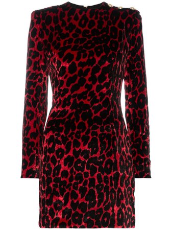 Red Balmain Leopard Print Silk Mini Dress | Farfetch.com