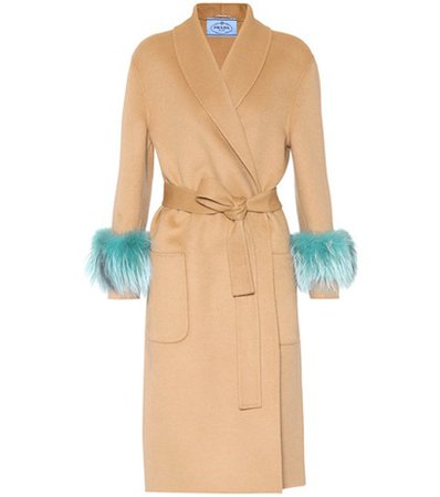 Wool, angora and cashgora fur-trimmed coat