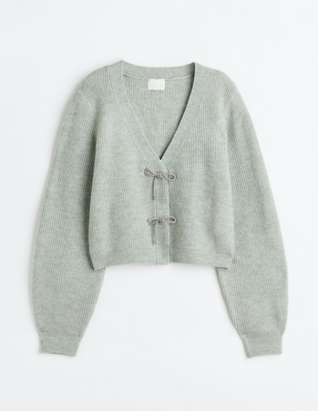 sage teal bow crop sweater