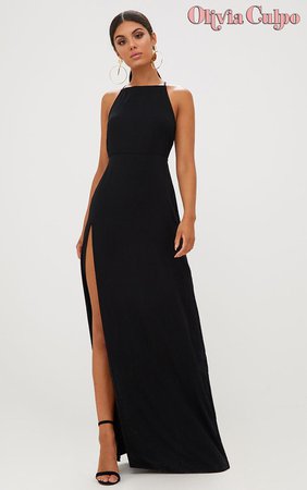 Black Strappy Back Detail Chiffon Maxi Dress | PrettyLittleThing USA