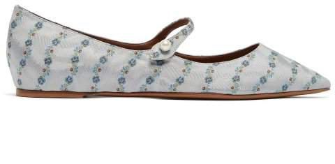 Hermione Floral Jacquard Mary Jane Flats - Womens - Light Blue
