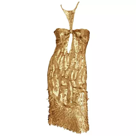 New Tom Ford for Gucci 2004 Collection Gold Embellished Cocktail Dress It. 42 For Sale at 1stDibs | tom ford gold dress
