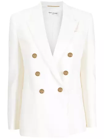 Shop Saint Laurent double-breasted wool blazer with Express Delivery