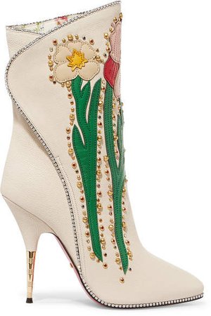 Fosca Appliquéd Embellished Textured-leather Ankle Boots - White
