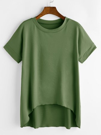 Green Short Sleeve Dip Hem T-shirt