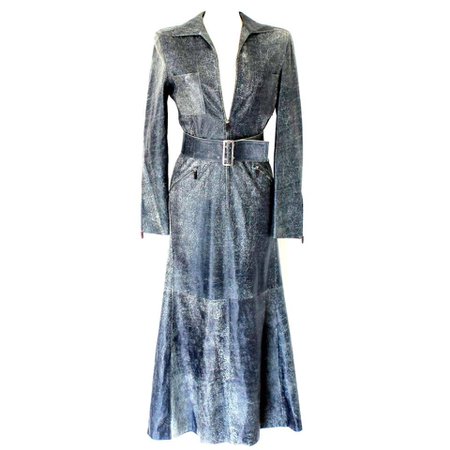 Gianni Versace Blue Demin/Jeans-Style Distressed Leather Dress Gown For Sale at 1stdibs