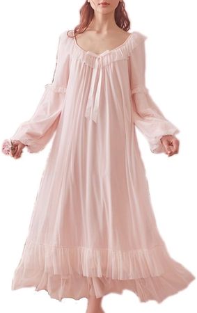 SINGINGQWEEN Women's Vintage Victorian Nightgown Long Sleeve Sheer Sleepwear Pajamas Nightwear Lounge Dress at Amazon Women’s Clothing store