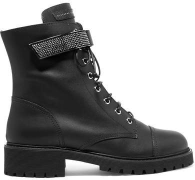 Crystal-embellished Leather Ankle Boots - Black