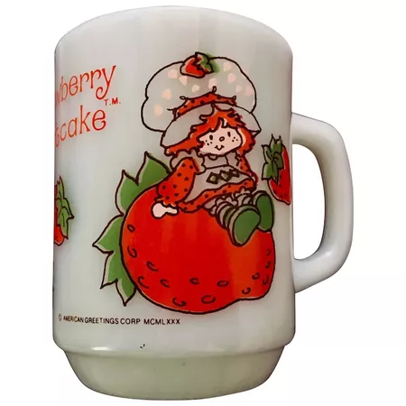 Vintage Anchor Hocking Strawberry Shortcake Milk Glass Mug : Annie's Avenue Antiques | Ruby Lane