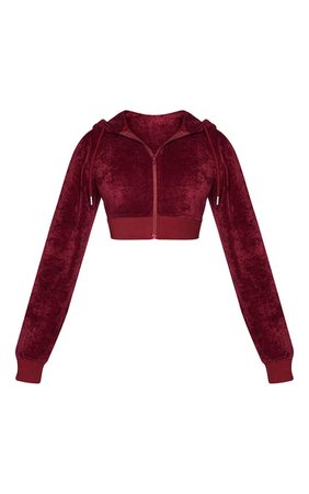PRETTYLITTLETHING Shape Burgundy Velour Extreme Crop Sweater - Two Piece Sets - New In | PrettyLittleThing USA