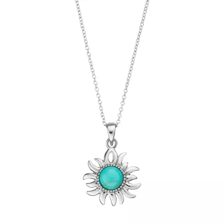 Sterling Silver Simulated Turquoise Sun Pendant Necklace