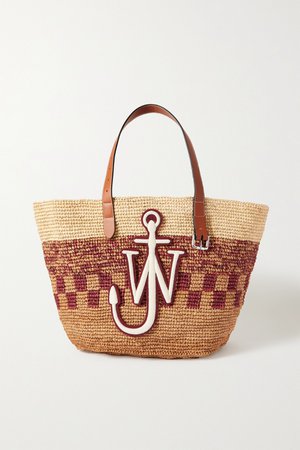 Red Appliquéd leather-trimmed woven raffia tote | JW Anderson | NET-A-PORTER