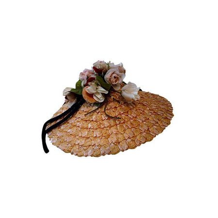 50s Floral Trimmed Straw Hat For Sale at 1stDibs