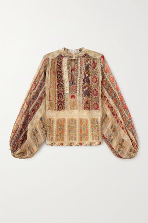 Beige Floral-print silk-crepon blouse | Etro | NET-A-PORTER