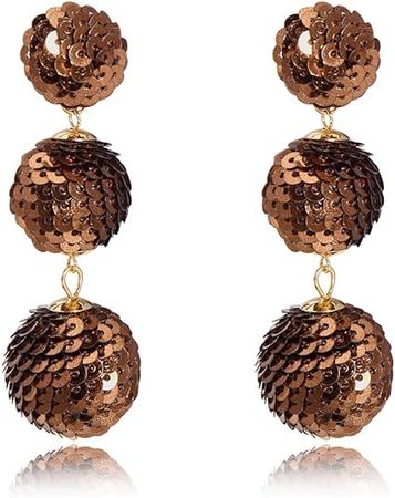 Amazon.com: COIRIS Sequin Ball Dangle Stud Earrings for Women Beaded Statement Drop Earrings(ER1084-Coffee) : Clothing, Shoes & Jewelry