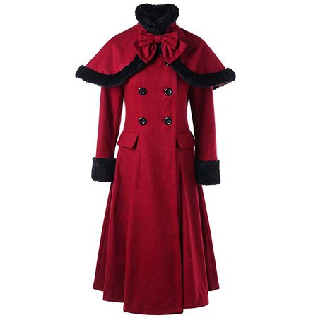 Amazon.com: Women's Woolen Coat Lolita Detachable Cape Shawl Fur Double Breasted Slim Fit Winter Windbreaker Long Overcoat Red: Clothing
