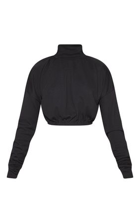 Grey Rib Roll Neck Crop Sweater | Tops | PrettyLittleThing