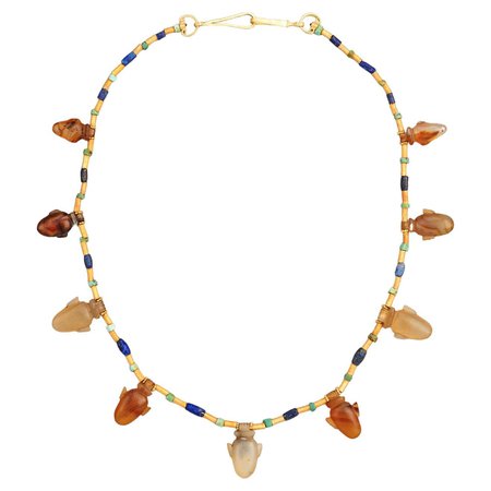 Egyptian Heart Amulets with Lapis Lazuli and Turquoise, 22k Gold For Sale at 1stDibs