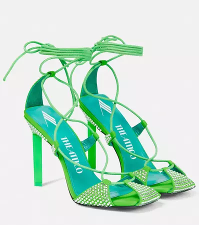 Adele Lace Up Crystal Embellished Sandals in Green - The Attico | Mytheresa