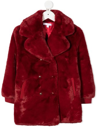 Shop red Chloé Kids faux fur double-breasted coat with Express Delivery - Farfetch