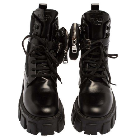 Prada Black Leather and Nylon Monolith Ankle Boots 37.5 at 1stDibs