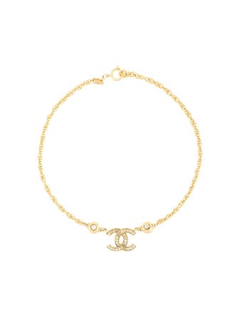 Chanel  Cc Rhinestone Pendant Necklace