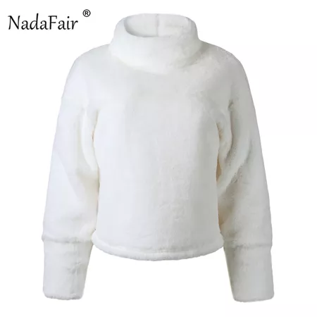 Nadafair long sleeve turtleneck white soft plush sweater women 2018 autumn winter casual thick warm faux fur pullover tops women-in Pullovers from Women's Clothing on Aliexpress.com | Alibaba Group