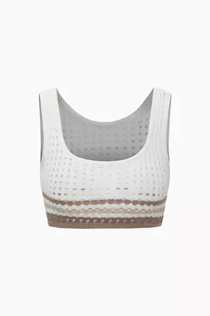Stripe Openwork Knit Crop Tank Top And Slit Midi Skirt Set – Micas