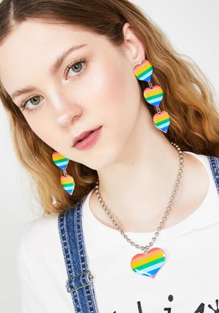 Rainbow Heart Earrings | Dolls Kill