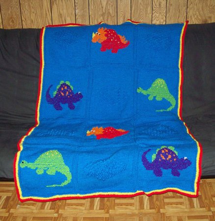 Dinosaur Cross Stitch Afghan Crochet Kids Blanket Fits Twin | Etsy