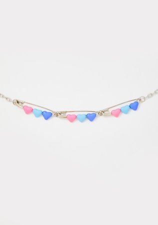 Delia's Pastel Hearts Safety Pin Chain Necklace Silver | Dolls Kill
