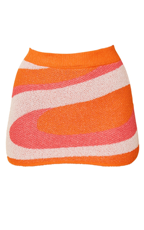 Orange Stripe Knitted Towel Mini Skirt