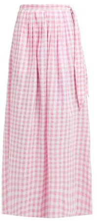 Anaak - Devika Tie Waist Gingham Cotton Skirt - Womens - Pink Print