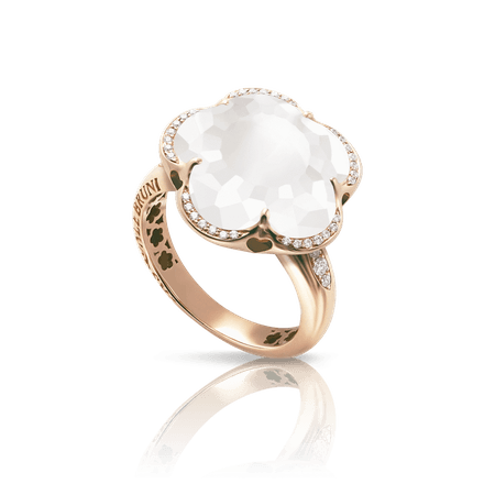 18k Rose Gold Bon Ton Ring with Milky Quartz and Diamonds, Pasquale Bruni