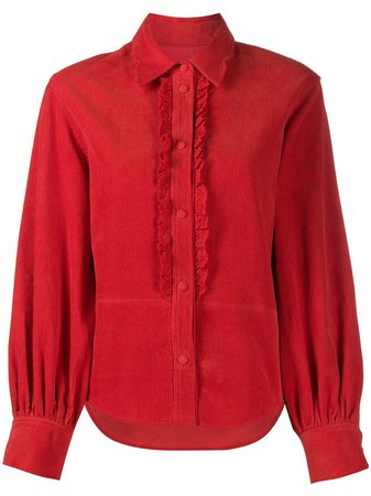 Shop red pushBUTTON ruffled corduroy shirt with Express Delivery - Farfetch