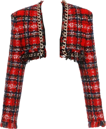 balmain red plaid tweed