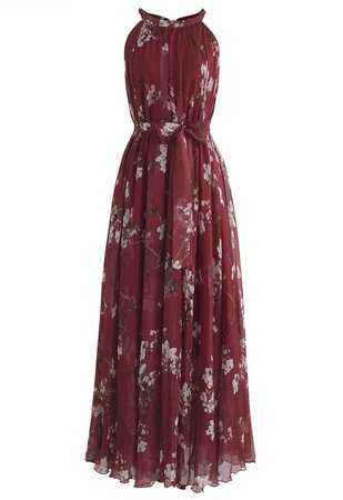 Chicwish $60 - Plum blossom watercolor maxi slip dress