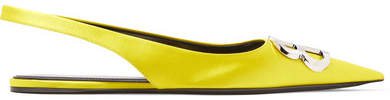 Knife Logo-embellished Satin Point-toe Flats - Yellow