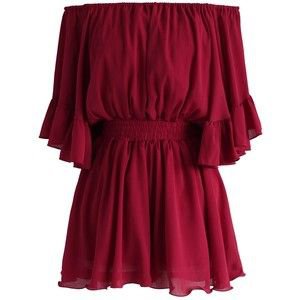 Chicwish Frill Like Dancing Off-shoulder Playsuit in Wine